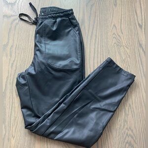 Black faux leather drawstring pants